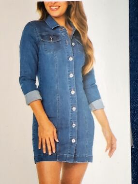 Classic Blue Denim Shirt Dress - Button-Front